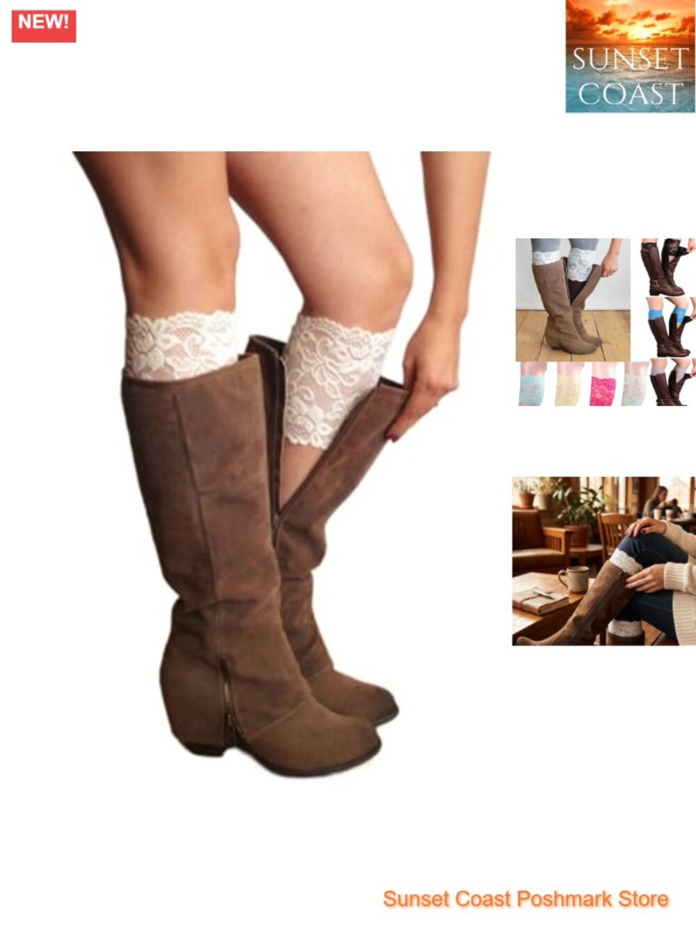 Lace Boot Cuffs Stretch Leg Warmers Topper for Boots Leggings